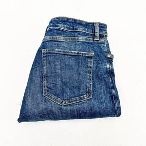 Zara The Dreed Flare Raw Hem Button Fly Med-Dark Wash Denim Jeans Size 12